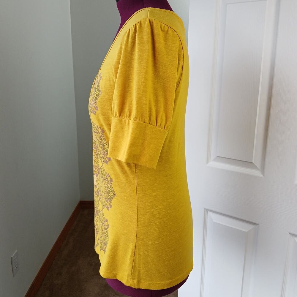 Ransom Vintage Y2K Tunic Tee Blouse L mustard yellow grey paisley graphic print - Picture 4 of 12